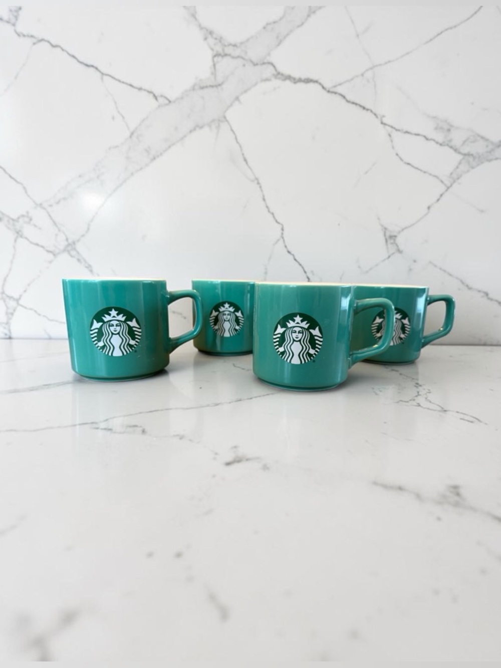 2021 Starbucks Siren Logo Teal Ceramic Mugs - Set of 4